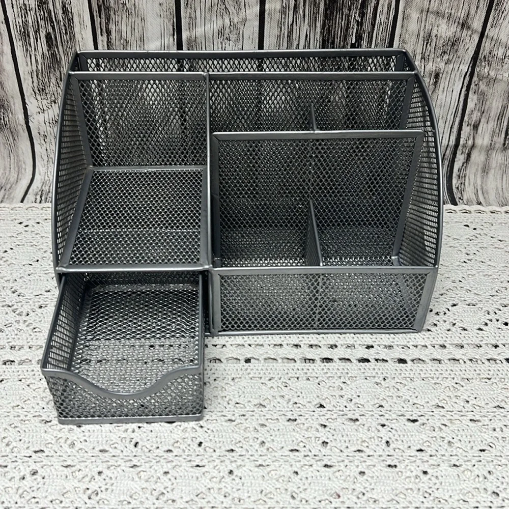 Pink and Gray Mesh Desk Organizer 2 piece set. Organization for papers,pens etc.